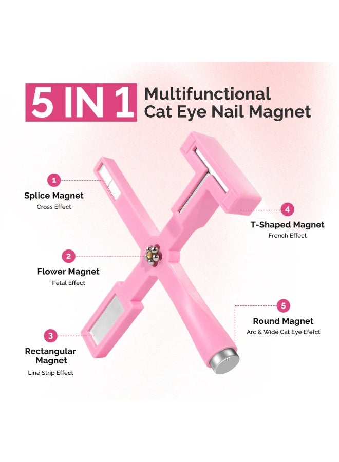 💅اداة مغناطيسية للاظافر 5 في 1 متعددة الوظائف  ، عصا مغناطيسية بتصميم عين القطة لطلاء اظافر جل عين القطة ثلاثية الابعاد مع حافظة واقية من السيليكون، ادوات تصميم الاظافر لصالونات التجميل والمنزل - Image 2